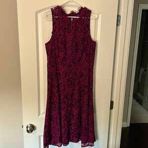 Eliza J lace dress in black/plum combo